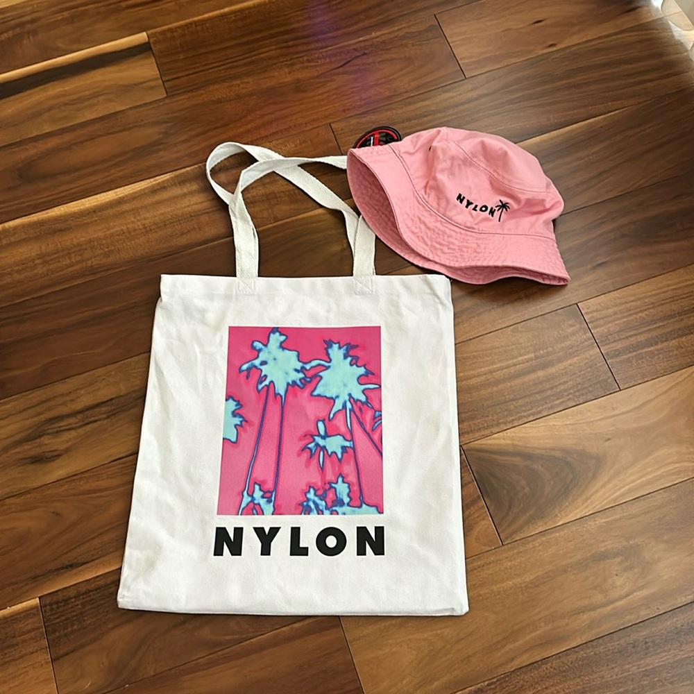 NYLON PARTY SWAG CANVAS TOTE AND BUCKET HAT